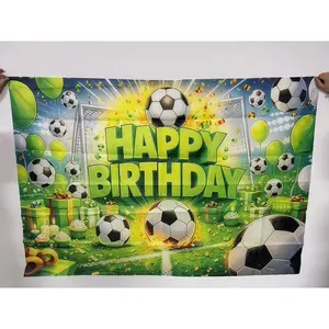 2D 1pc Football Birthday Party Banner, Soccer Field Themed Backdrop, Vibrant Soccer Field Backdrop, Happy Birthday Letters, Sports Theme Party Supplies for Boys, Photo Booth Background
