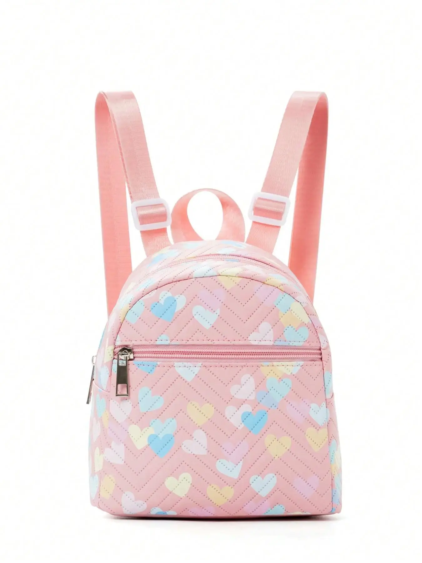 Cute Mini Gradient & Heart Graphic Quilted Backpack, Summer Casual Pu Leather Adjustable Strap Backpack, All-match Backpack for Women & Girls