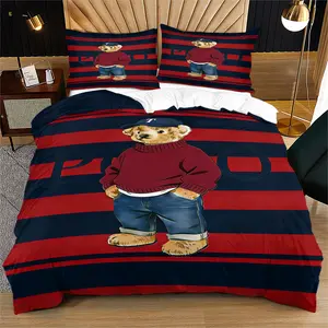 Sweater teddy bear printed pattern duvet cover set, including 1 duvet cover and 1 or 2 pillowcases, without a core or pillow, suitable for bedroom or dormitory bedding set, suitable for gift giving or personal use