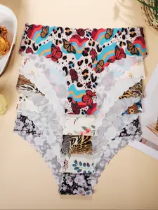 Women's Sexy Fitted Triangle Panties, Thin Fabric, All Seasons, Leopard, Fruit & Floral Prints, Yoga & Fitness Underwear, Pack of 5/6