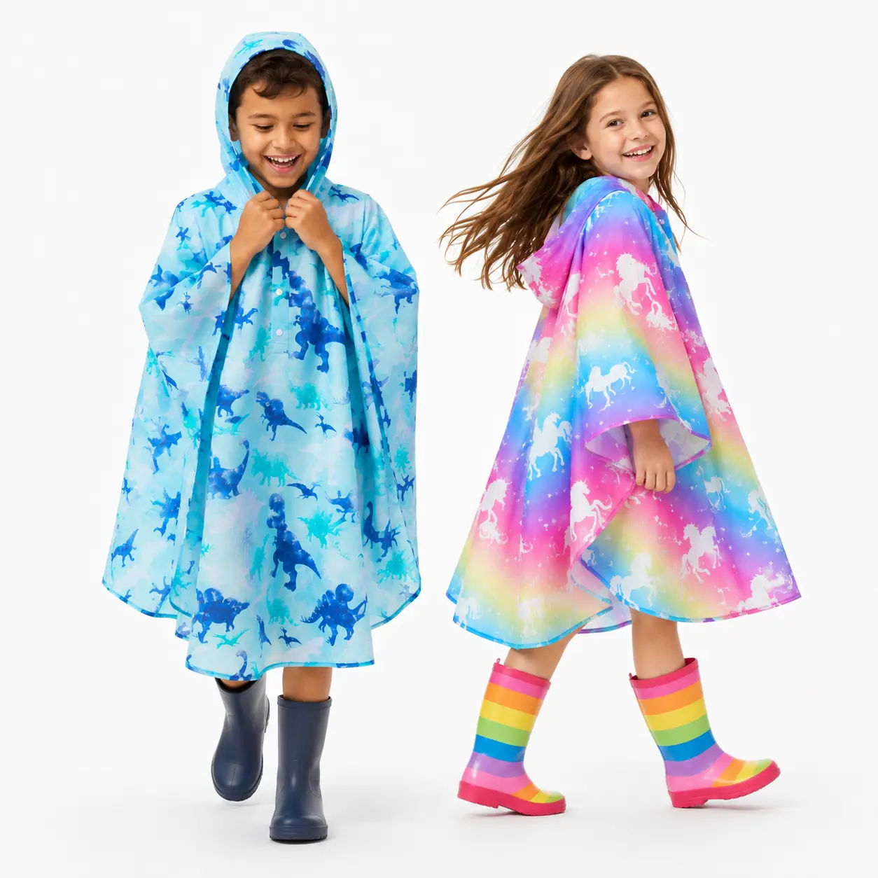 WERNNSAI Kids Raincoat Lightweight Boys&Girls Waterproof  Rain Poncho SuitToddler Reusable Portable Rain Outwear with Pouch Youth Rainbow Rain Jacket for kids with Hood for School Travel Camping Rainy Season  Rainproof Rain proof&impermeables para niños