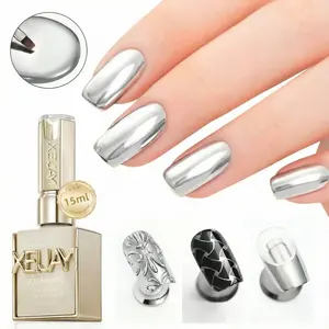 XEIJAYI Silver Mirror Effect Gel Polish 15ml Metallic Chrome Finish UV LED Long Lasting Glossy Manicure DIY Soak Off Professional Nail Art High Shine Pigmented Gel