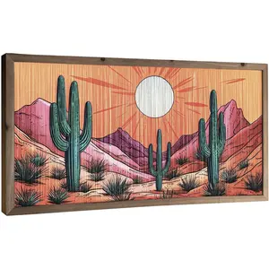 flangairy Desert Wall Art Crafts String, 23.6x11.8 Inch Cactus Arizona Desert Landscape Picture Wall Decor, Boho Western Aztec Living Room Bathroom Bedroom Southwestern Home Decorations