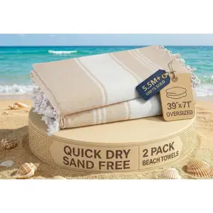 LANE LINEN Oversized Beach Towels 2 Pack Turkish Towel Set for Adults Lightweight Quick Dry Absorbent Sand Proof 39"x71" Pool Towels Beige Sand Free Travel Multipurpose Gift-Worthy Quality