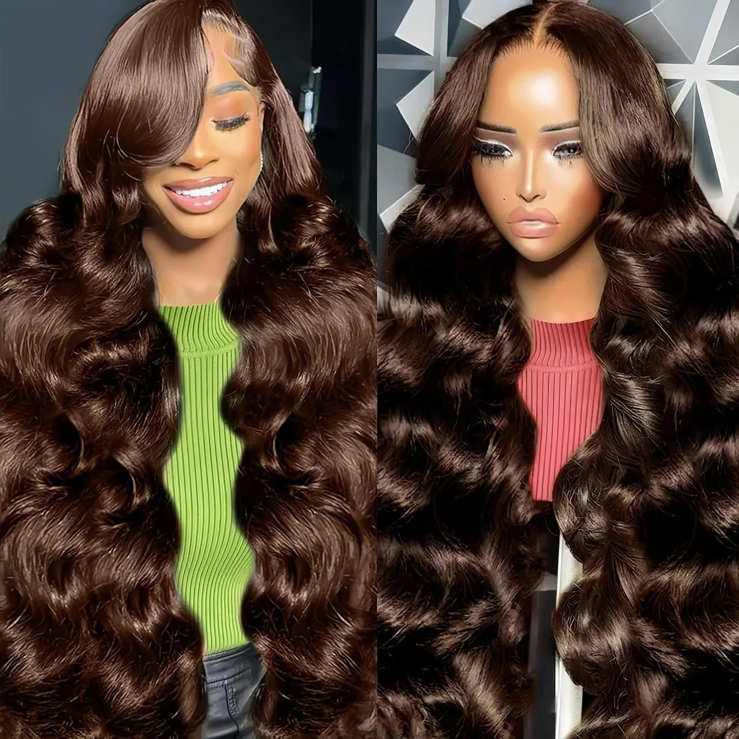 24Inch Chocolate Brown 13x6 Body Wave Lace Front Wigs Blended Human Hair Synthetic Lace Wigs Fiber Pre Cut Lace Pre Plucked Wet and Wavy Glueless Wig Ready to Wear Brown Color Wig
