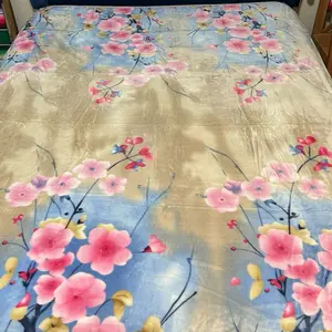 Pink floral and blue king size blanket