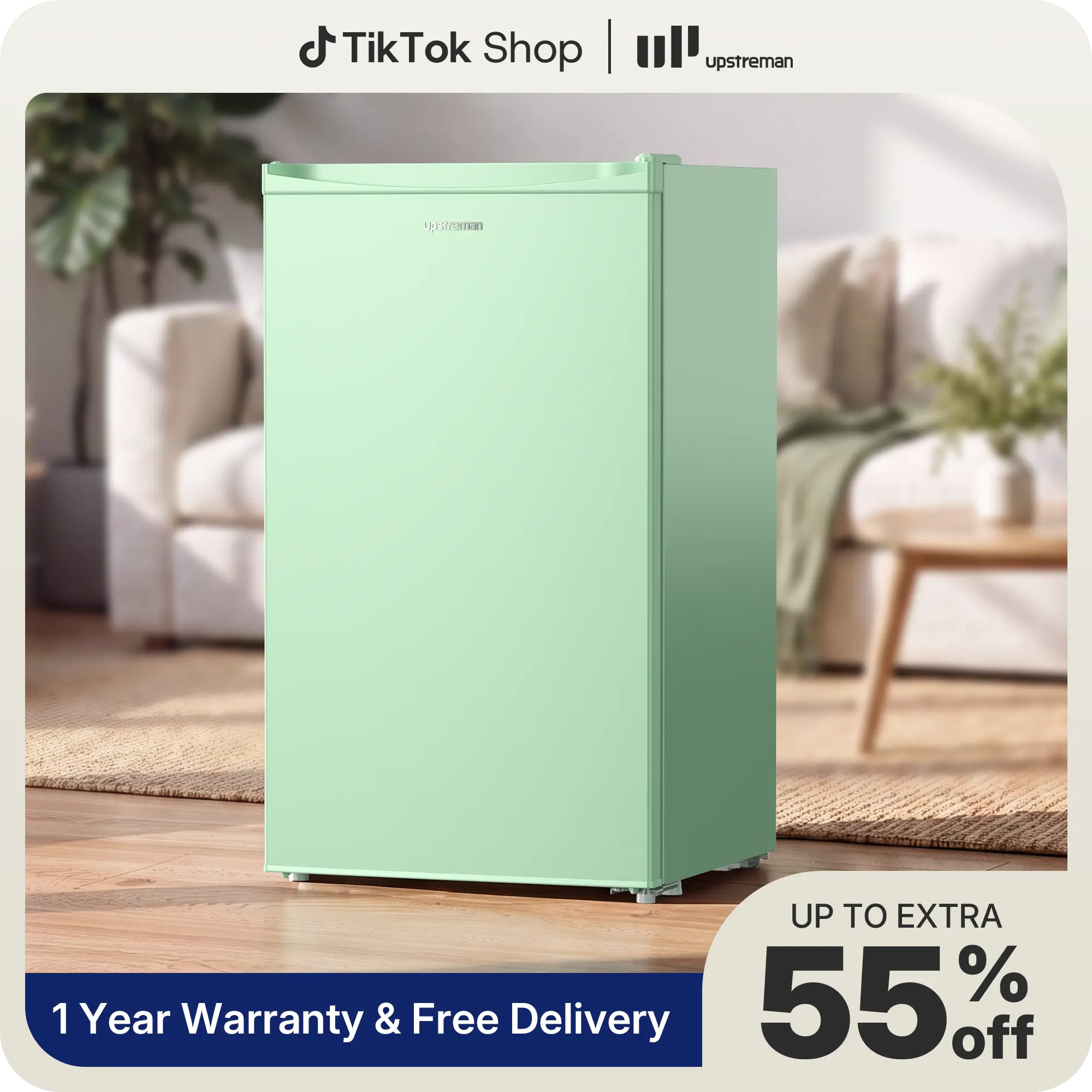 Upstreman mini fridges 3.2 Cu.Ft with Freezer Compact Single-Door Fridge for Dorm Office Bedroom BR321 Adjustable Temperature Thermostat Energy Efficient Quiet Operation Green Fridge Small pantry drink fridge skincare fridge refrigerator tiktokshopspringg