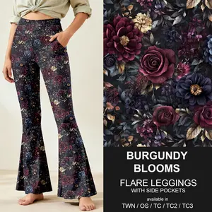 B259 - Preorder Burgundy Blooms Flare Leggings (Closes 11/07. ETA: mid Jan.)