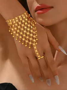 Vintage Arabic Middle Eastern Multi-Layered Tassel Finger Chain Bracelet, Perfect for Performance Stage Festival Daily Wear, Trendy Jewellery Accessories