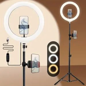 12'' Ring Light with 63'' Extendable Tripod Stand, LED Circle Lights with Phone Holder for Live Stream/Makeup/YouTube Video/Tiktok, Compatible with All Phones Perfect Present Alert
