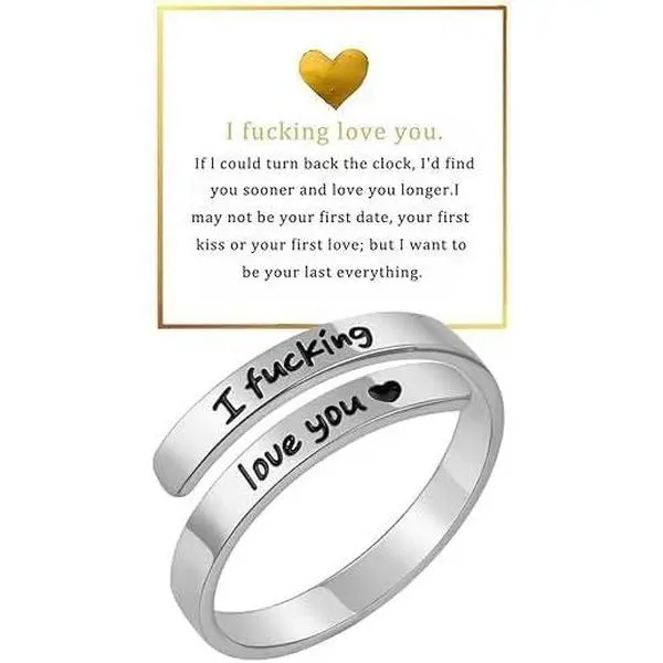 I Fucking Love You Ring For Women,Adjustable Stainless Steel Spiral Wrap Twist Vintage Promise Rings,Hope Engraved Heart Rings Jewelry Gift For Women and Men