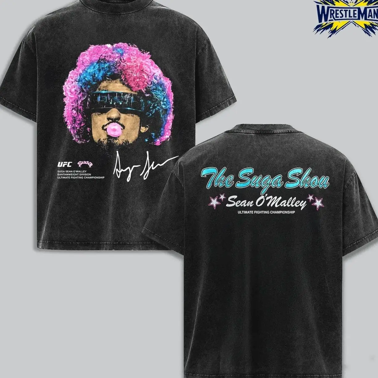 Sean O'Malley The Suga Show Vintage Washed T-Shirt, UFC Bantamweight Champion Graphic Tee, Double Sided MMA Fighter Shirt, Retro Combat Sports Streetwear, Oversized Heavyweight Cotton Unisex Fan Gift, Signature Bubblegum Design 23V