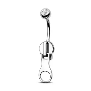 OUFER 14G Edgy Design Body-Safe Piercing Jewelry - 316L Stainless Steel Zipper-Look Belly Button Ring, Unique Statement Fashion Accessory for Navel Body Art