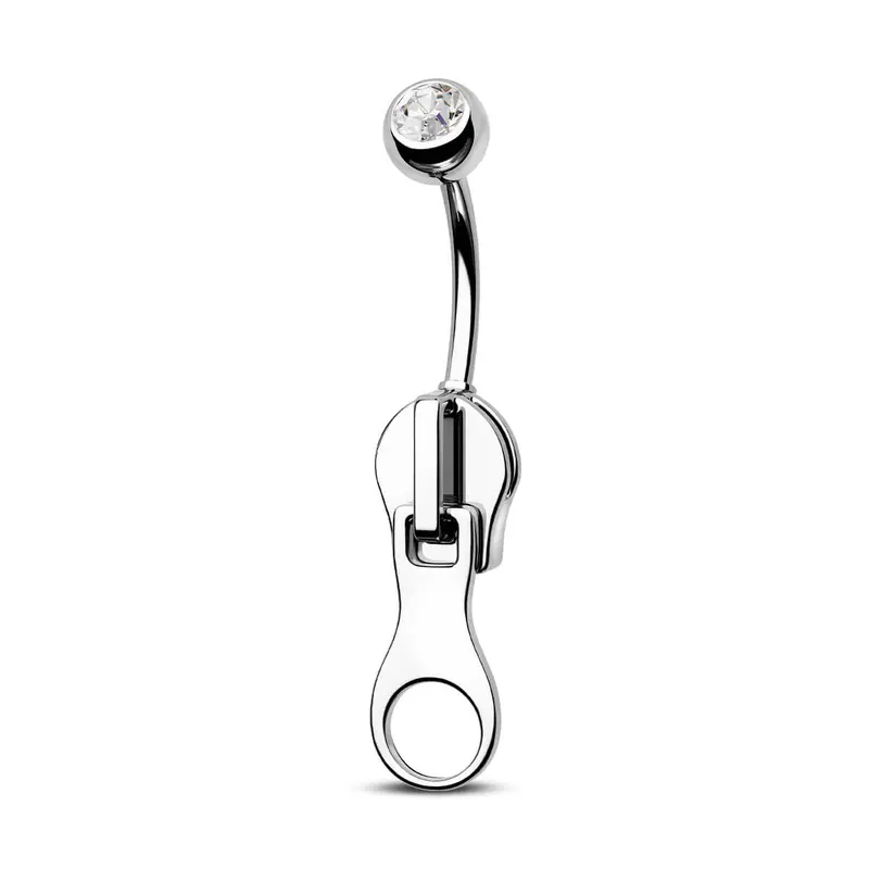 OUFER 14G Stainless Steel Zipper Belly Button Ring - Female Body Art Piercing Jewelry, Playful Piercing Jewelry with Zipper Pull, Edgy Vibe Accessory for Bold Outfits