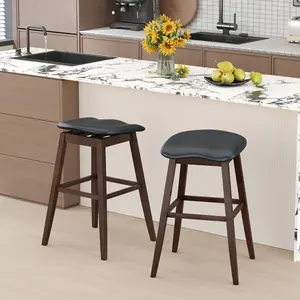 COSTWAY - Swivel Bar Stools Set of 2 with Padded Contoured Seat and Footrest-Black & Brown