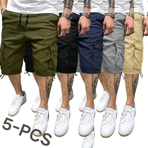 Men’s multi-pocket cargo shorts, 5-pack; 100% cotton, drawstring elastic waistband, breathable and comfortable, versatile; available in multiple colors; suitable for everyday casual wear, sports, commuting, and various other occasions. Stylish