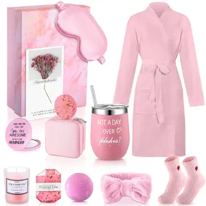 Robe Gift for Women 13pcs Mother's Day Gifts Spa Gift Box with Robe Socks Jewelry Box Thermal Cup Scented Candle Mini Mirror Bath Salt Shower Soap Greeting Card, Hardcover Gift Box for Girlfriends Wives Mother Siste Friends Nurse Girls