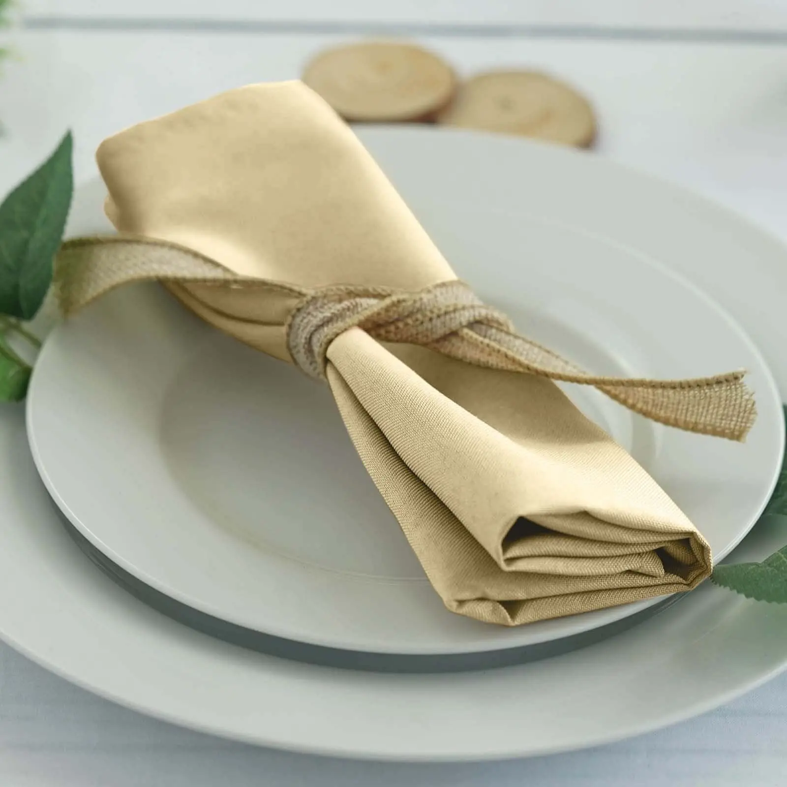 5 Pack Premium Polyester 20"x20" Napkins Champagne - Wrinkle Resistant & Easy Care Cloth Napkins