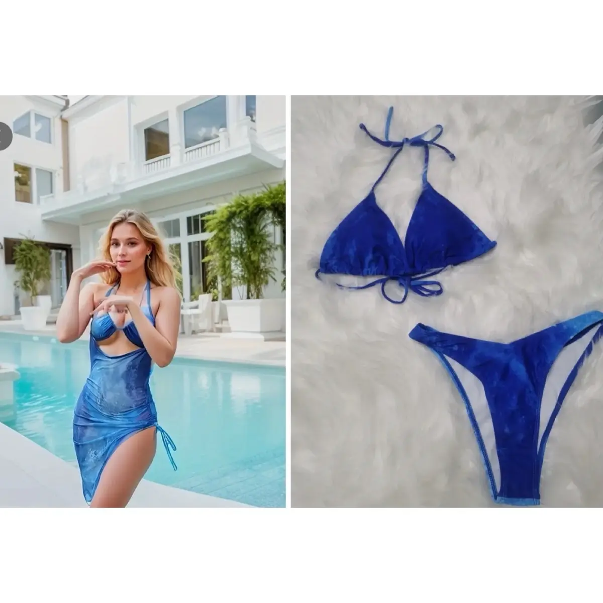3 Pieces Tie Dye Bikini Sets Halter Neck High Cut With Cover Up Dress Slight Stretch Swimsuit Size XL--=%2=-=%2=----=%2=- short=%2=--