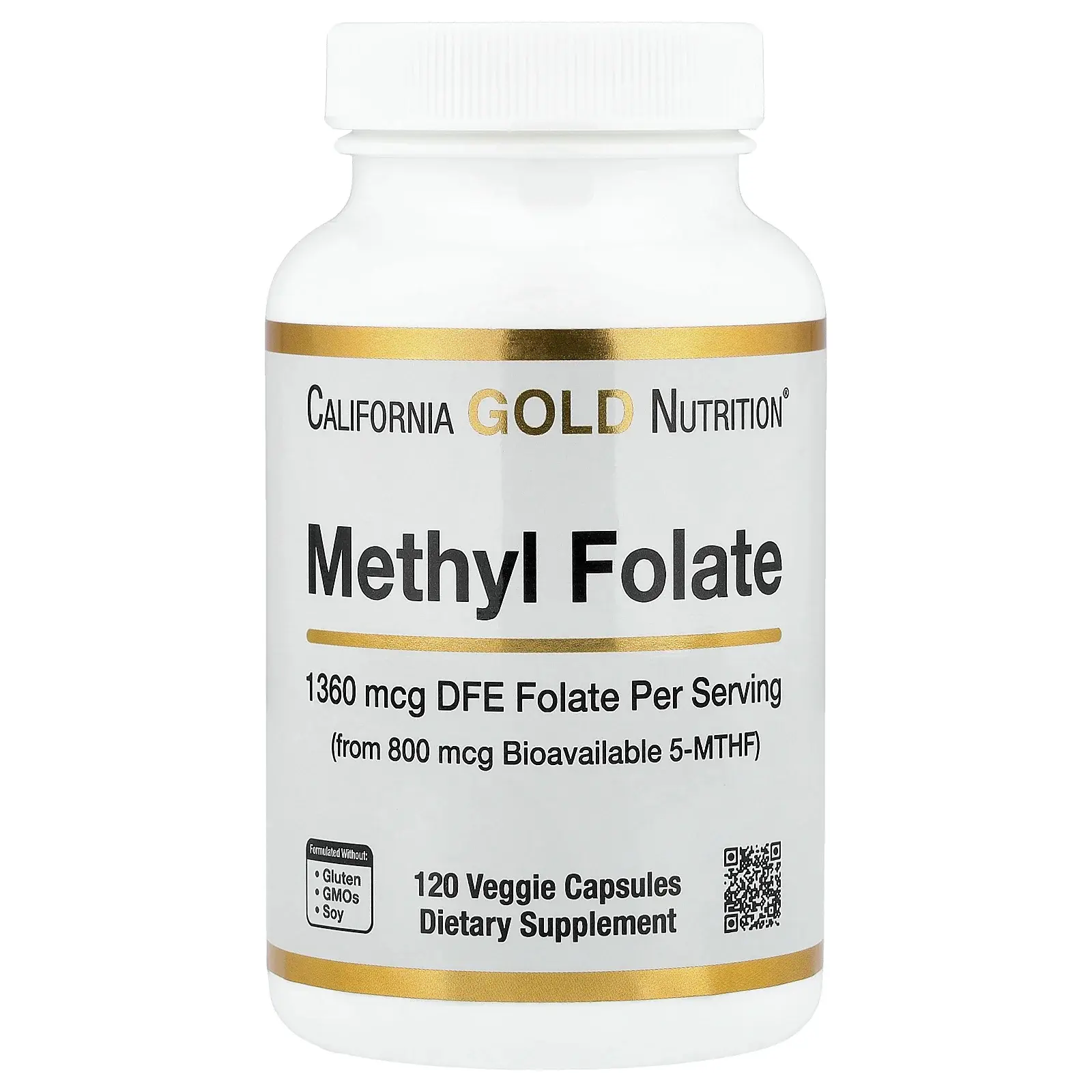 California Gold Nutrition Methyl Folate and Vitamin C, 120 Veggie Capsules