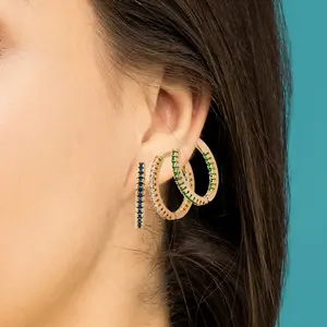 Elegant Circle Earrings – Multicolor Zircon Ear Clips for a Sophisticated Look