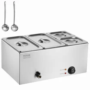 fathersdaygift VEVOR 4-Pan Commercial Food Warmer, 16.4QT Electric Steam Table, 1200W Professional Countertop Stainless Steel Buffet Bain Marie with 86-185F Temp Control for Catering and Restaurants, Silver
