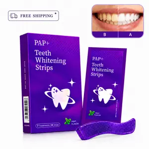 PAP+ Purple Color Correcting Teeth Strips, 14 Mint Flavored Strips for 7 Uses, Gentle At-Home Teeth Brightening Care