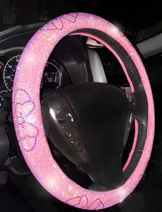 Bling Steering Wheel Cover with Sparkly Diamond Rhinestones, Gorgeous Accessory with Anti Slip Lining Ultra Bling Especially Shiny Mouse Diamond Universal (Pink))