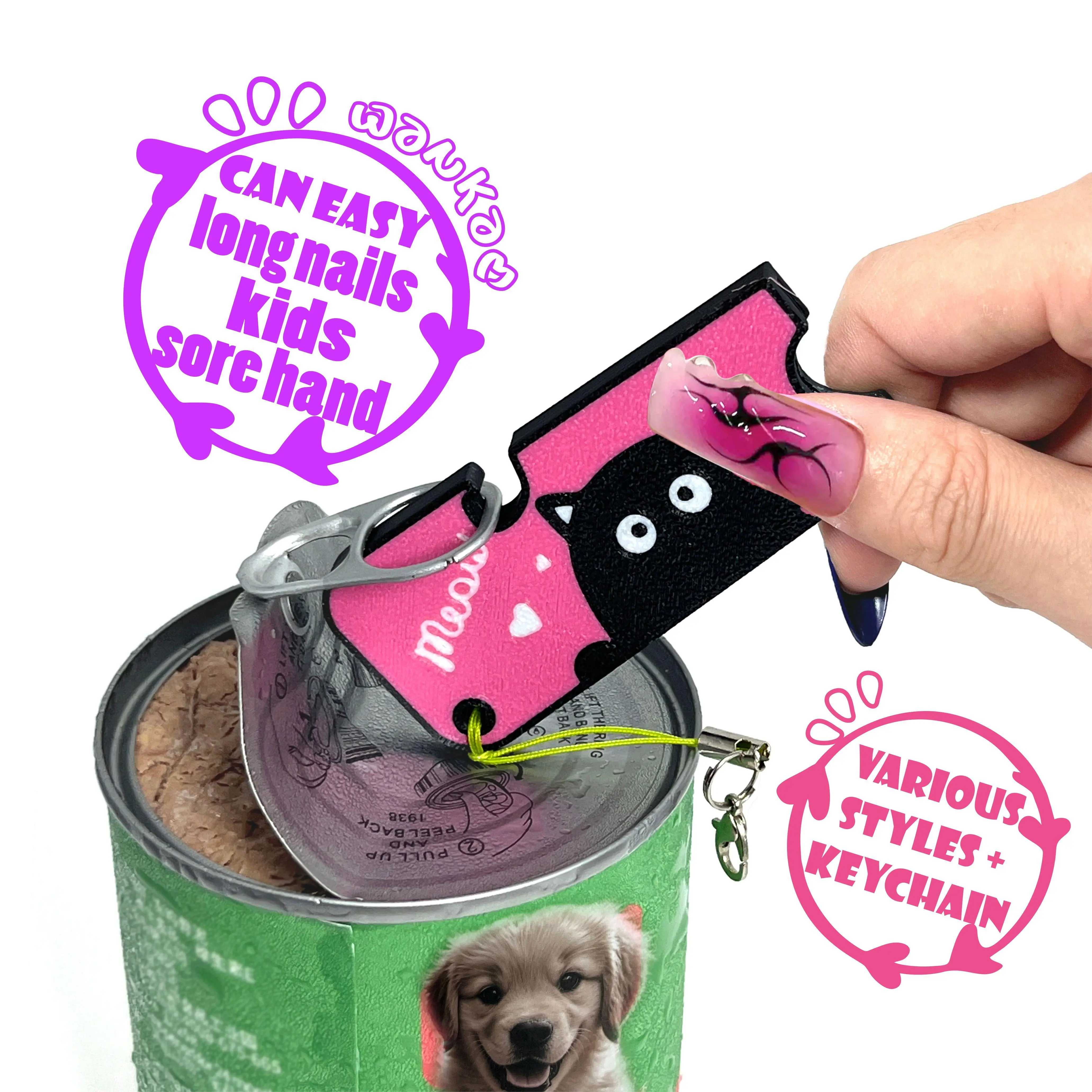 Can Tab Opener & Drink Protector for Long Nails Kids Sore Hands Unique Birthday Gift Ideal for Parties BBQ Beach Kitchen Assistive Veggie Soup Cat Dog Food Tech Gad Sjk01 Red Utensils Meow Dainty Keychain Pendant