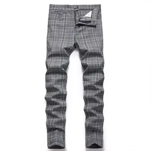 Mens Plaid Pants Stretch Skinny Flat-Front Fashion Style Tapered Leg Golf Slacks Comfy Casual Slim Fit Business Dress Chinos Pants(Sheet)