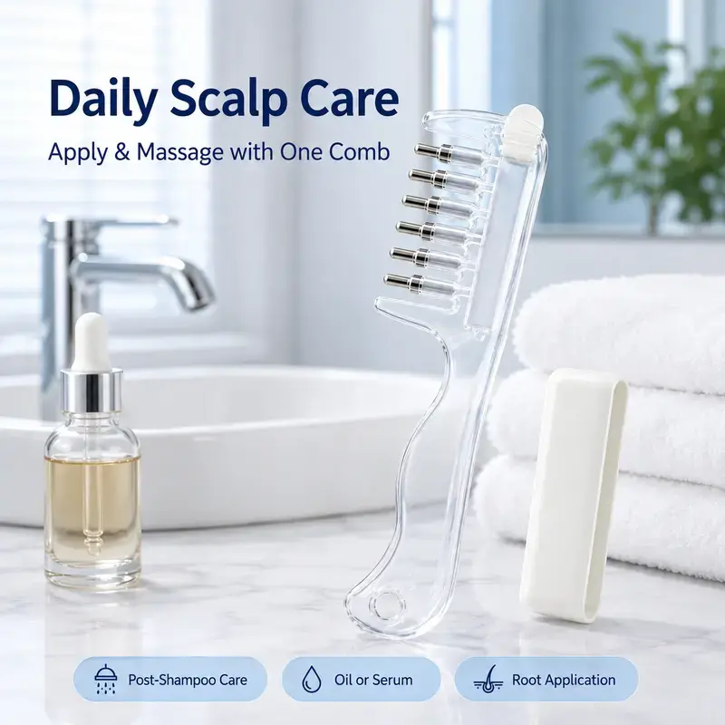 Fine comb teeth evenly distribute liquid directly to hair roots and scalp. Avoid wasting care liquid on hair strands, improve absorption efficiency.