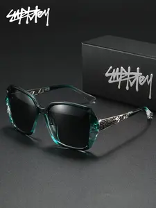 SUPKLEY Large Frame Comfortable Vacation Style Unisex Polarizing Sunglasses Square Frame Beach Vacation Uv Protection Sun Protective Sunglasses Driving Park Walking Reduces Glare Polarized Sunglasses Trendy Casual Sunglasses