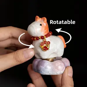 Crystalline Glazed Surface Mini Horse Rotatable Base Music Ornament, Home Desktop Decoration, Car Craft Decoration