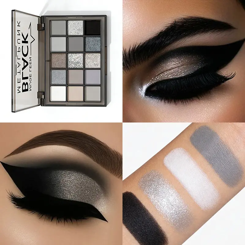 Smoky Eye 15-Color Eyeshadow Palette, Cosmetic Eyeshadow, Glitter, Shimmering, Highly Pigmented, Matte & Shimmer, Long-Lasting, No-Fallout Formula, Blendable, Versatile for Everyday & Dramatic Smoky Makeup Looks