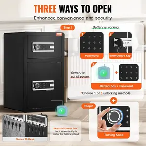 fathersdaygift VEVOR Double Doors 4.5 cu. ft Safe Box with Key Lock Password, Safe Lock Box with Fireproof Bag, Key Rack, LED Light and 2 Height Adjustable and Removable Divider for Money, Documents, Jewelry and Valuables, Black