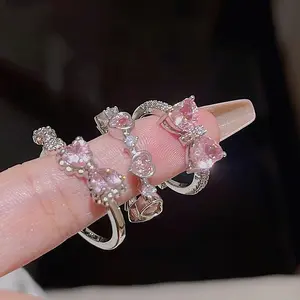 FASHION - Kpop Retro Gothic Silver Color Heart Metal Ring For Women Girls Vintage Y2k Crystal Open Rings Punk Geometry Rings Party Jewelry