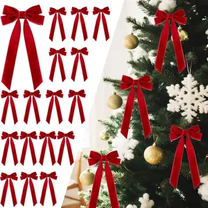 12Pcs Red Velvet Ribbon Bows Christmas Tree Decorations,5in x 10in Xmas Ornaments for Tree Home Party Front Door Wreath Holiday Festive Bow