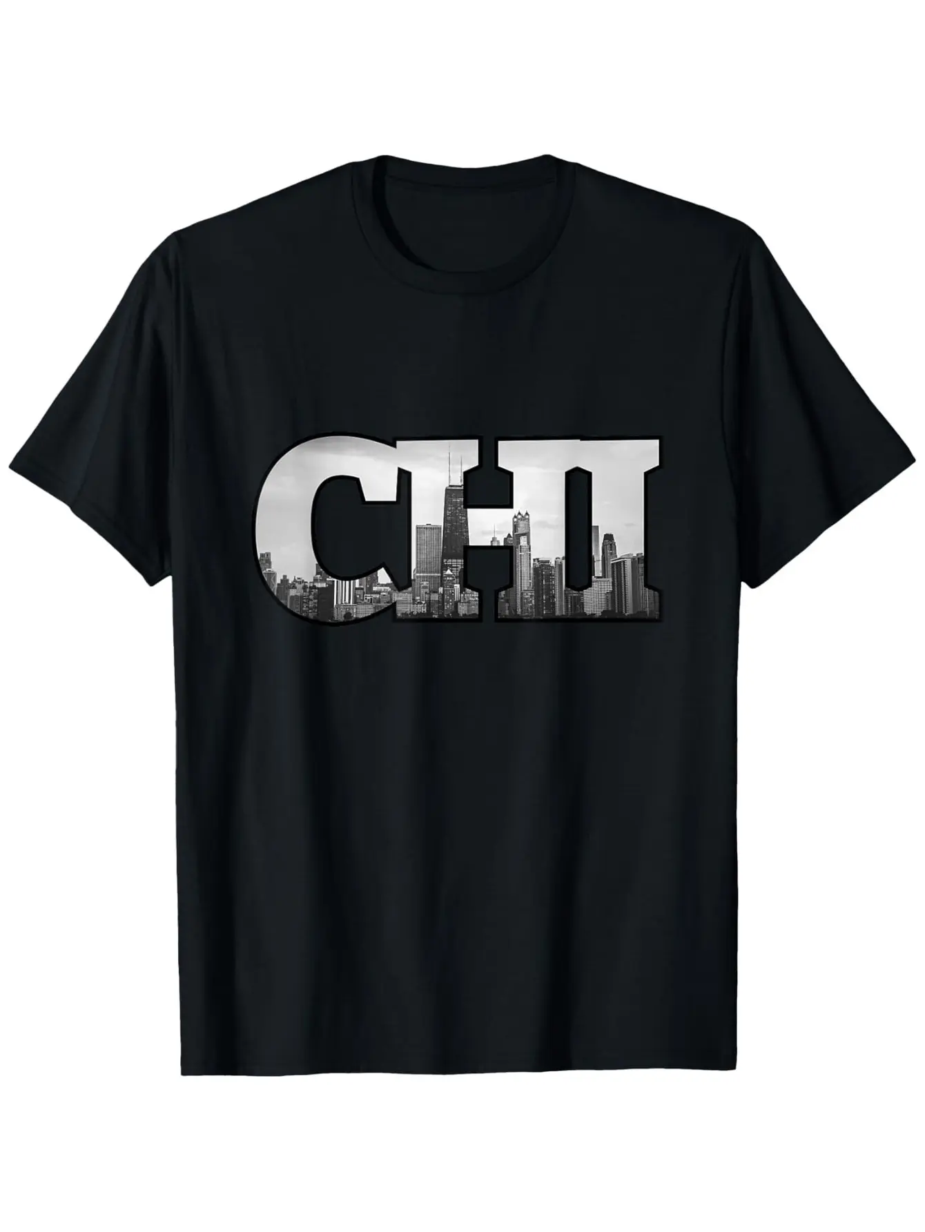 CHI Chicago Skyline Graphic T-Shirt for Men & Women - Soft  Cotton, Crew Neck, Short Sleeve, Black with White City Skyline Print, Comfortable Casual Wear for Everyday or Festivals, Citythemed Attire |   Casual Fashion Top |    Cotton Shirt, Chicag