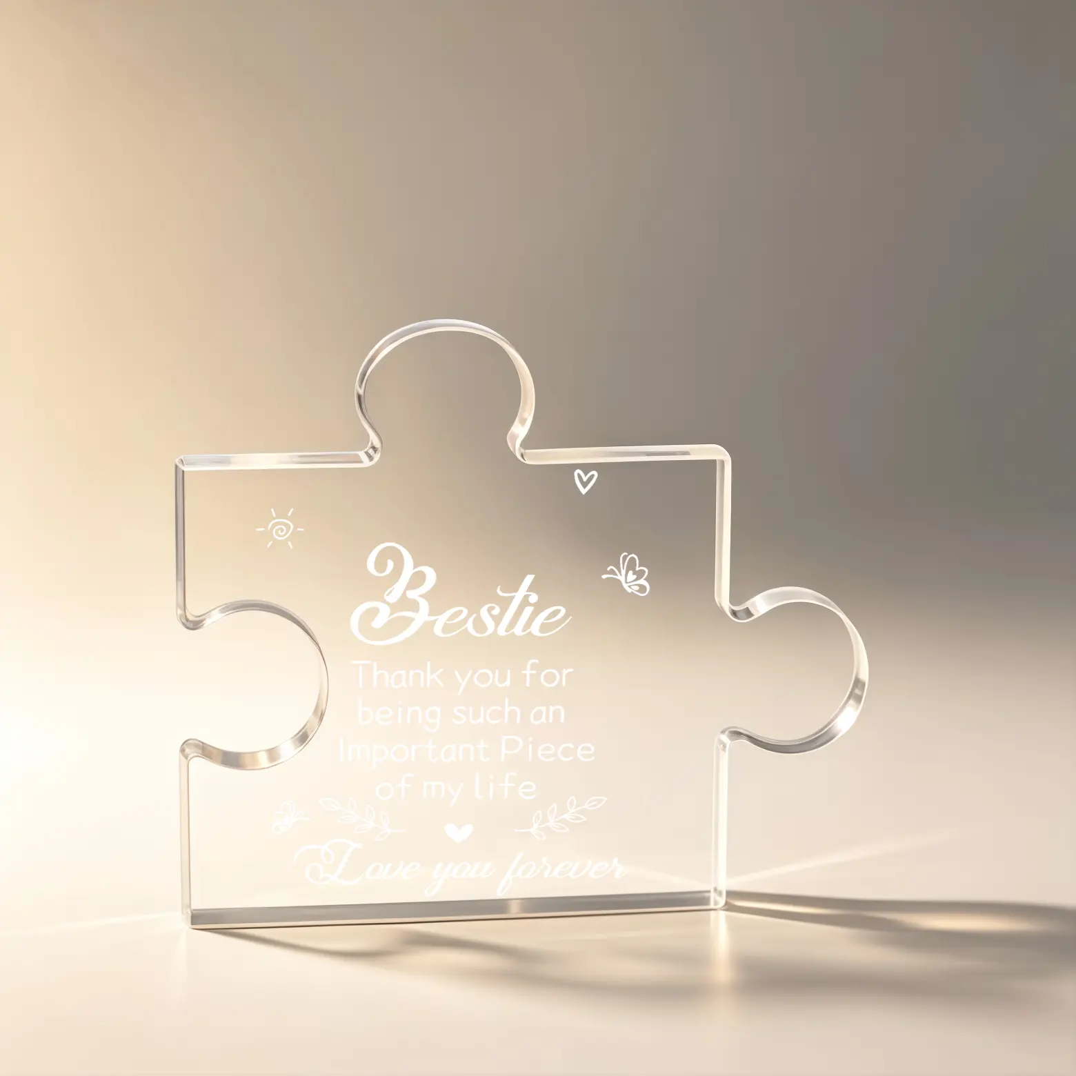 Puzzle Shaped Acrylic Plaque Bestie Friendship Quote Desk Decor, Friendship Day Birthday Gift for Best Friend, Sentimental Tabletop Keepsake Ornament