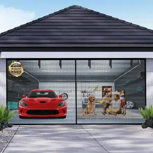 Garage Door Screen for 2 Garages 16x7FT Retractable Fiberglass Mesh Heavy Duty Weighted Bottom Easy Assembly Pass Hands Free Door Screen Kit