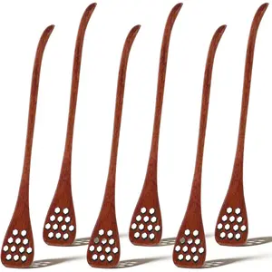 6Pcs Wood Honey Dipper, 7 Inch Honey Mixing Stirrer - Reusable Wooden Honey Comb Sticks for Tea Coffee Stirring (Long Handle)