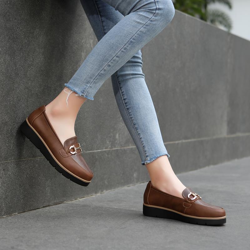 Women's Fashionable  PU leather shoes Solid Color Slip on Loafers, Casual Comfortable Shoes for Daily Wear, Lightweight Breathable Shoes for All Seasons, Girl