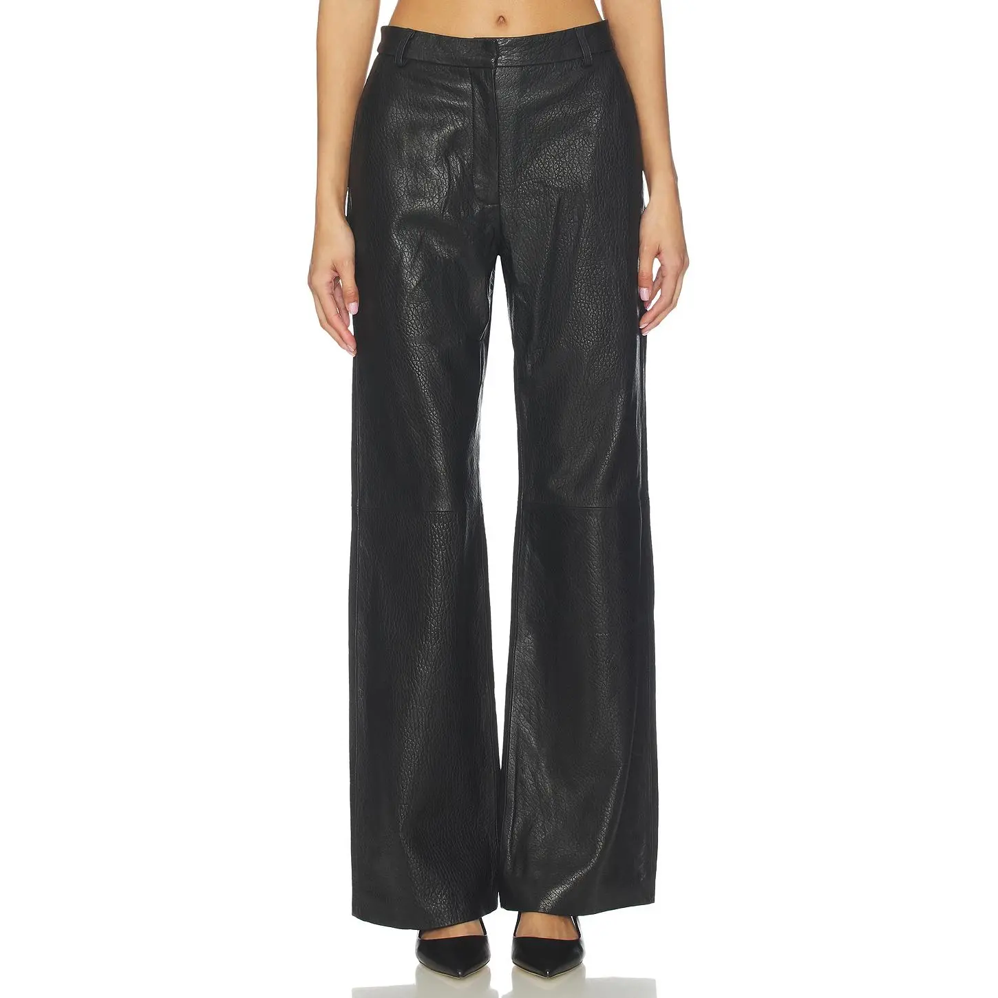 AEXAE Leather Pebble Straight Leg Pant in Pebble Black
