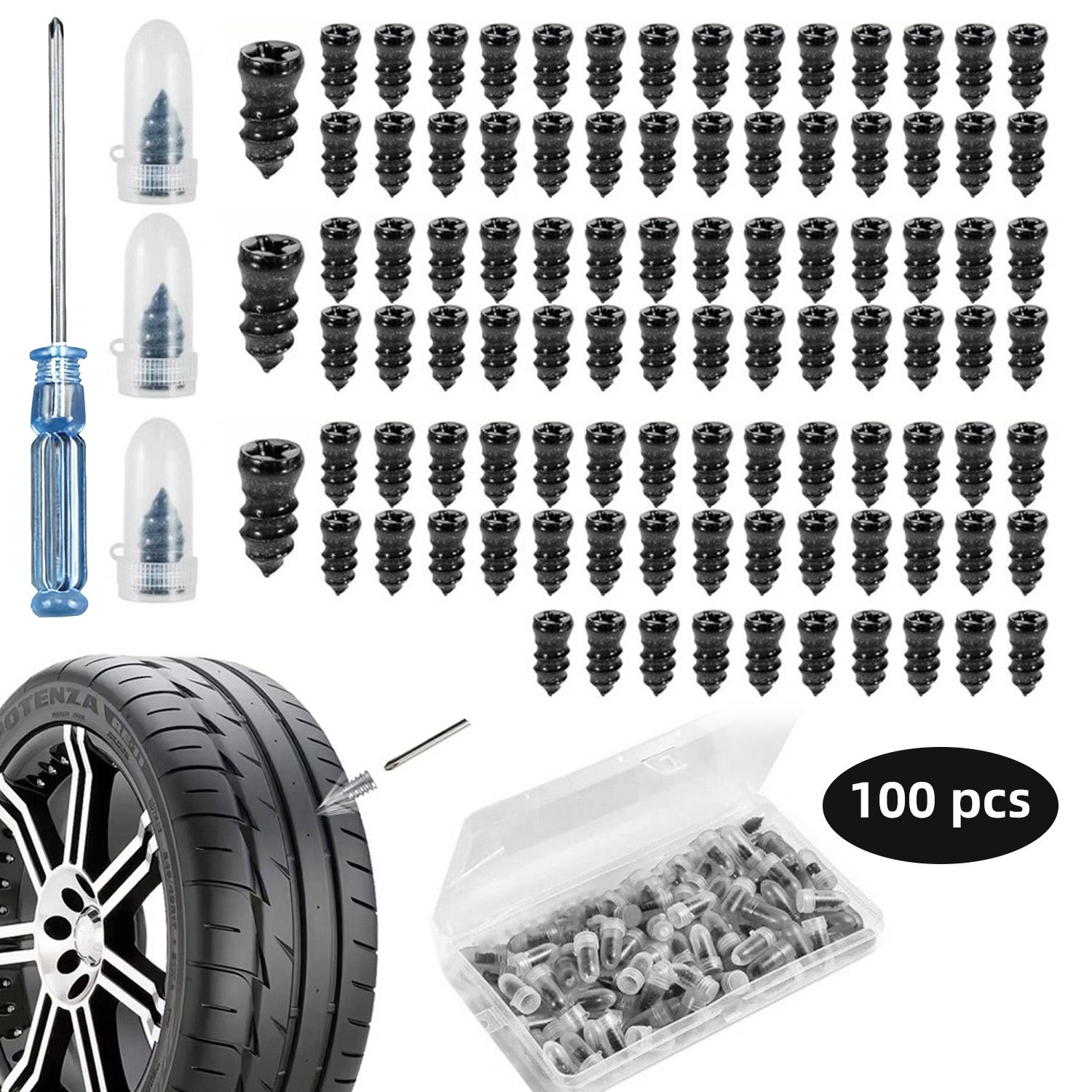 50/100 pcs Tire Repair Rubber Nail Kit Large & Small Plugs with Screwdriver Tubeless Tire Fast Repair for Cars Motorcycles Durable Reliable Seal Universal Compatibility