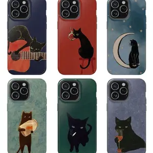 Vintage Black Cat Phone Case, Smoking Night Vibes Case Cover Compatible With iPhone 17 16 15 14 13 12 11 Pro Max X XS, Galaxy S26 S25 S24 S23 S22 Ultra, Shockproof and Durable, Gift For Lover