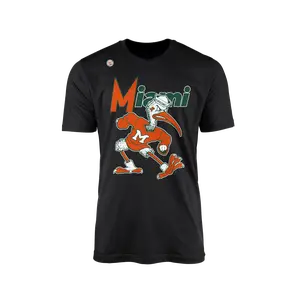 Miami Hurricanes Men's Classic Round Neck Shortsleeve Mascot T-Shirt - Menswear Logo Tee for Casual Day Wear