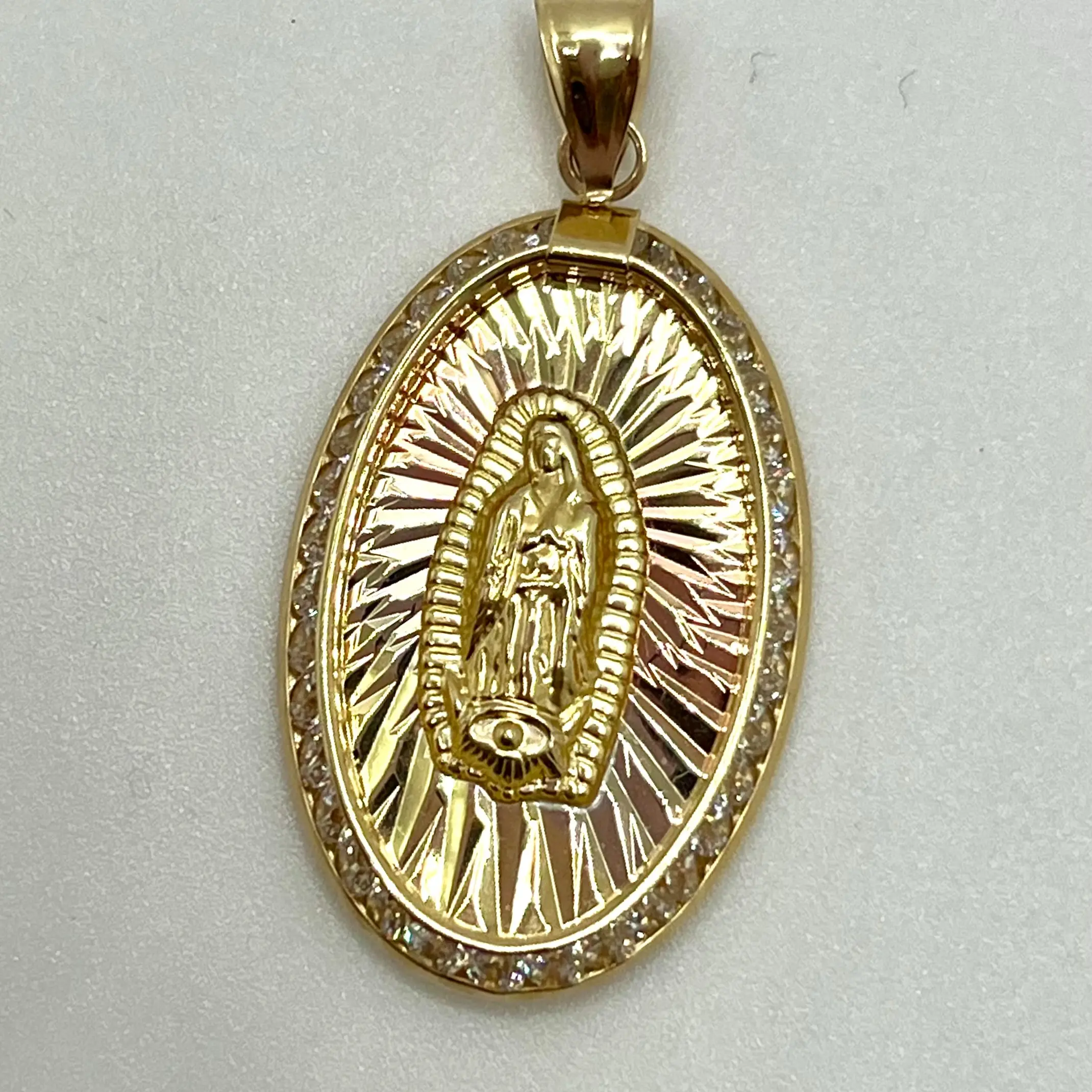 Unisex 14KT Guadalupe Figure Charm Pendant, 18mm Wide - 34mm Long Geometric Fashion Accessory for Casual Daily, Everyday Wear