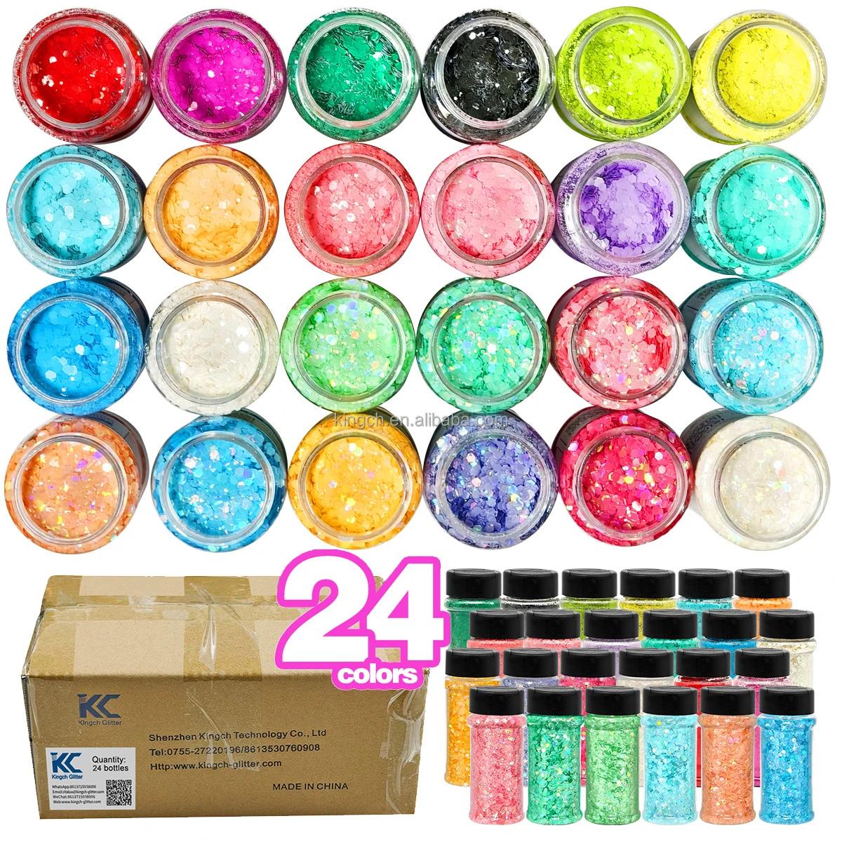 US Warehouses 24 Bottles Holographic Chunky Glitter for Art Nail Slime Tumbler Jewelry Making Epoxy Resin Sequin Flake Sparkle