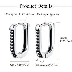 OIDEA Twisted Rectangle Huggie Hoop Earrings - Viking Gothic Non-Tarnish Mini Anti-Rust Steel Artistic Statement Earrings, Unisex Fashion Costume Jewelry