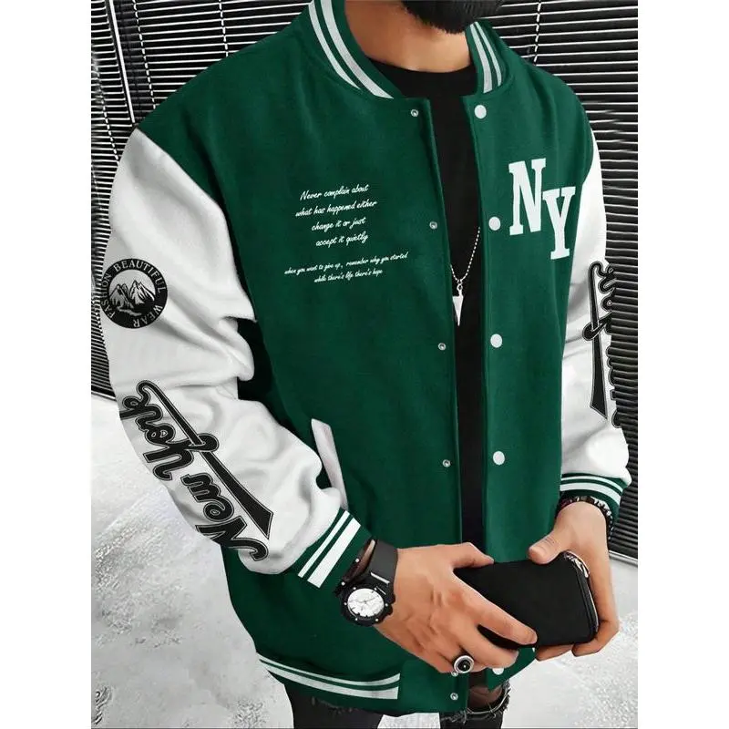 Men's Varsity Jacket Color Block Letter Graphic Long Sleeve Baseball Jacket,Bomber Baseball Coat With Pockets, Casual Loose Fit for Fall & Winter Men's Varsity Jacket Color Block Letter Graphic Long Sleeve Baseball Jacket,Bomber Baseball Coat With Pockets, Casual Loose Fit for Fall & Winter